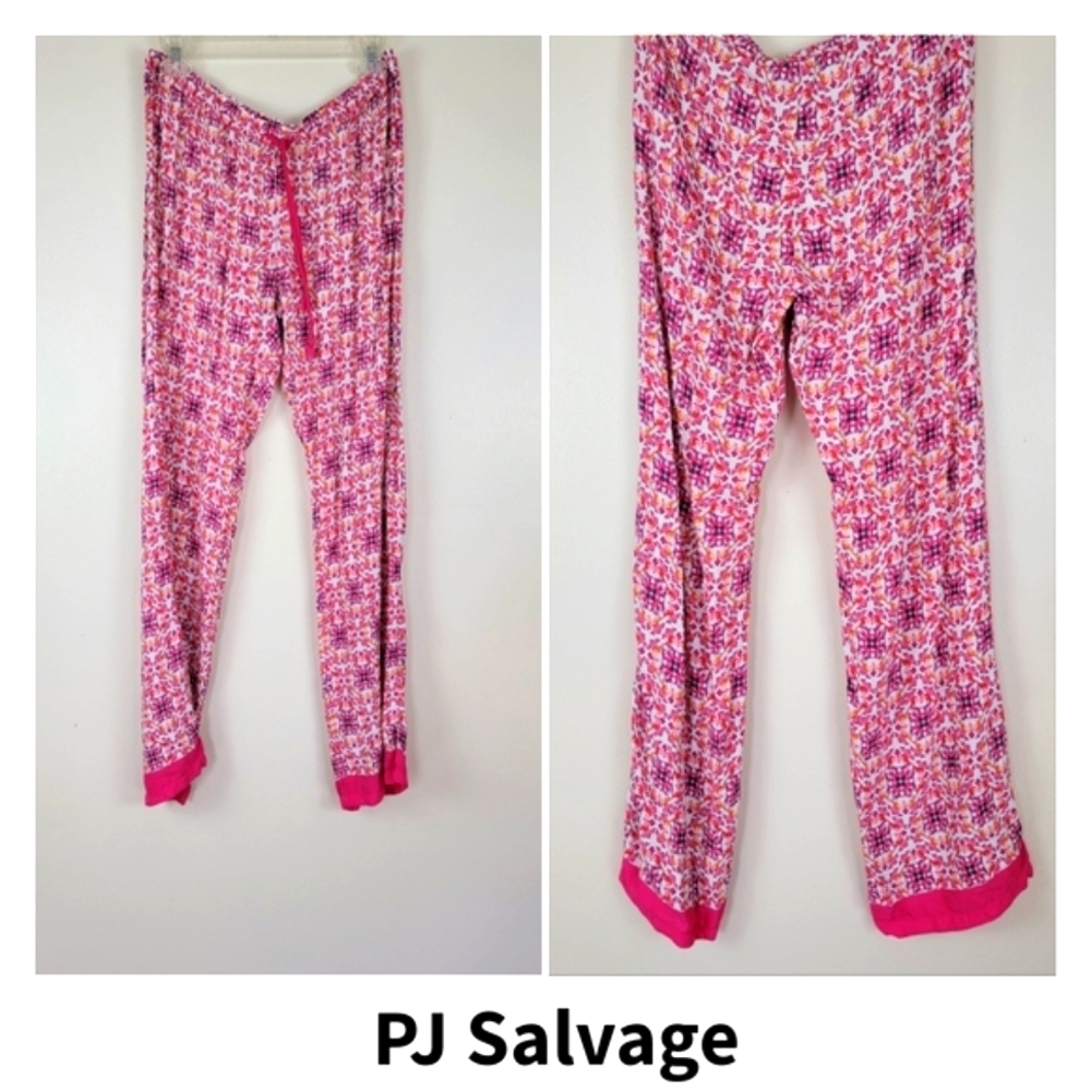 PJ Salvage Hot Pink Paisley Print Silky Rayon Lounge Beach Pajama Pants M Boho